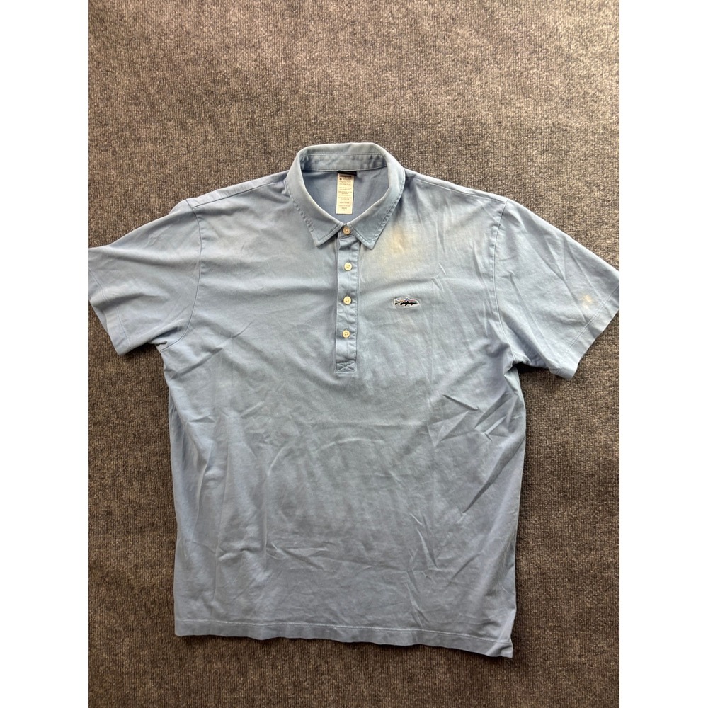 Patagonia Polo Shirt Mens Large Blue Organic Cotton Fitz Roy Trout Logo